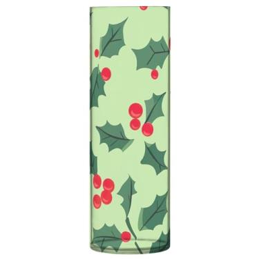 Imagem de Wassud Vaso de folhas de azevinho com padrão de Natal para decoração de quarto, vaso de flores de fazenda para centros de mesa, vaso cilíndrico de plástico para decoração de casa