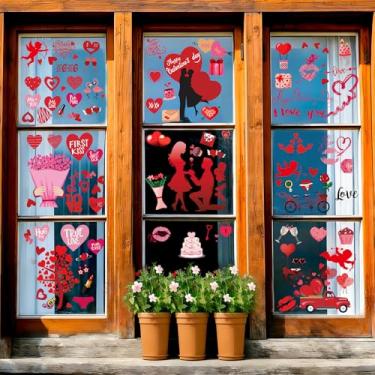 Imagem de Soarvita Adesivos de janela de dia dos namorados: 103 peças adesivos de janela de coração dupla face para portas e janelas de vidro, decorações românticas de amor para casa, sala de aula, escritório
