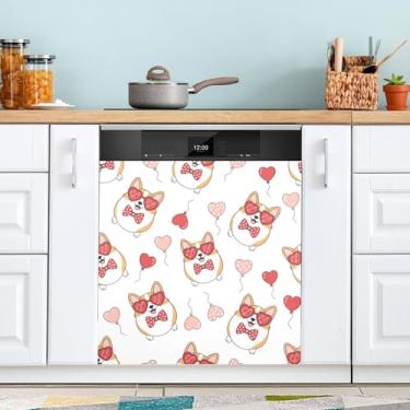 Imagem de ATTX Capa de ímã de lava-louças Corgis Cartoon Day dos Namorados | Adesivo decorativo de eletrodomésticos de 58,4 cm x 66 cm para armários domésticos e eletrodomésticos #283