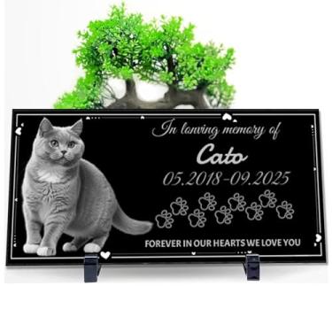 Imagem de Lápide de cachorro, pedra memorial, pedra memorial de granito preto gravada com foto, lápides de animais de estimação pedras memoriais personalizadas para cães, lápide de gato lápide de gato