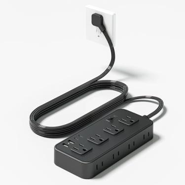 Imagem de Cabo de extensão de 1,8 m com 8 tomadas amplas com filtro de linha com 2 portas USB e 2 estações de carregamento USB C para escritório em casa, ETL, preto