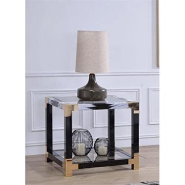 Imagem de Sofá-cama moderna com canto de café, mesa lateral, estante de livros, móveis para sala de estar e escritório (mesa de canto champanhe) (mesa de canto de vidro branco escovado e transparente)