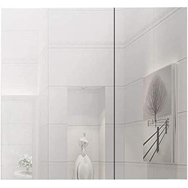 Imagem de Armário de espelho moderno montado na parede para banheiro, 23,6 x 31,10 cm, armário de espelho de banheiro montado na parede com rack de armazenamento (cor: com luz-60 x 80 cm)