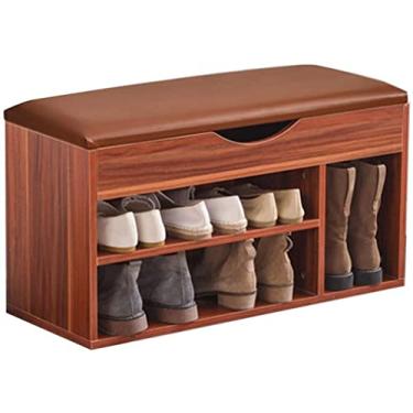 Imagem de pcagfaajmh Bancos de armazenamento armário de sapatos corredor 2 andares sapateira e 1 armário entrada banco caixa de armazenamento sala de estar botas prateleira (cor: bege) (marrom)