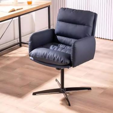 Imagem de AkosOL Cadeira de escritório para mesas sem rodas, cadeira acolchoada com pernas cruzadas, cadeira giratória no meio das costas para escritório em casa, poltrona confortável e macia com altura