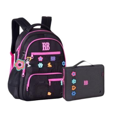Imagem de Kit Mochila De Costas E Estojo Preto 17,5 Rebecca Bonbon