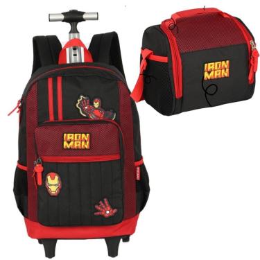 Imagem de Kit Mochila Rodinha Lancheira Premium Escolar Homem De Ferro Avengers