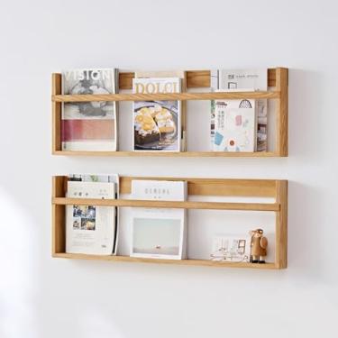 Imagem de Porta-revistas de madeira montado na parede – Rack de arquivos minimalista e organizador de folhetos para sala de estar, banheiro, escritório em casa, exibição de quadrinhos, 60 x 7 x 30 cm - solução