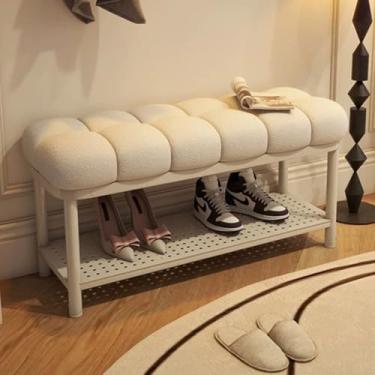 Imagem de Banco moderno de metal para sapatos com almofada acolchoada, solução de armazenamento e assento 2 em 1, banco de entrada elegante para quarto, sala de estar, dormitório - 80 cm