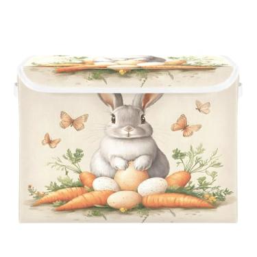 Imagem de SEHANY Cestas de armazenamento fofas de coelho de desenho animado com tampas, organizador de caixas de armazenamento de tecido para armário de roupas, cobertor de escritório, berçário, 42 x 32 x 30 cm