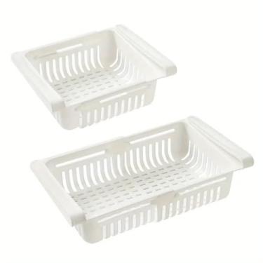 Imagem de Pacote com 2 cestos organizadores de geladeira retráteis, gaveta removível para armazenamento de geladeira com orifícios de ventilação (branco)