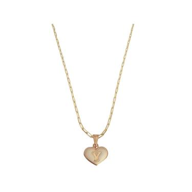 Imagem de Colar Cartier 50Cm Coração Branco Letra Y Banhado Ouro 18K