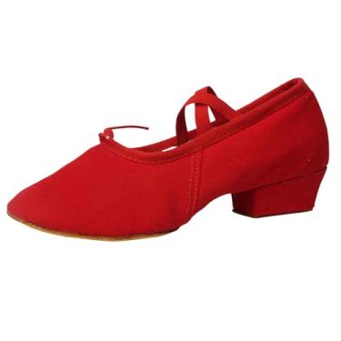 Imagem de Tênis feminino versátil plus size adulto com sola macia com cadarço para professor de lona de dança primavera verão, Vermelho, 38