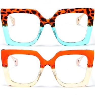 Imagem de AIEYEZO Óculos De Grau Grandes Com Proteção Contra Luz Azul Para Mulheres, Antifadiga E Computador, Evitar Dor Cabeça (Leopardo + Laranja Champanhe)