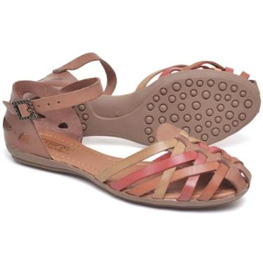 Imagem de Sandália Feminina Rasteira Casual em Couro Conforto com Fivela Ajustáv