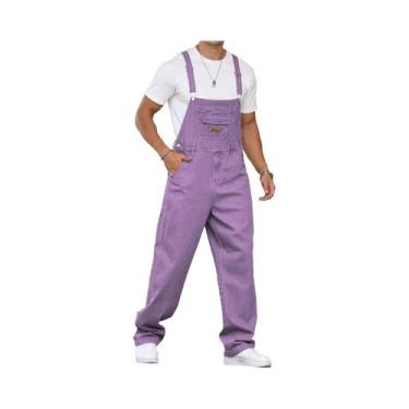 Imagem de Macacão Jeans Roxo Masculino Solto Para Todas as Estações - Calça Casu