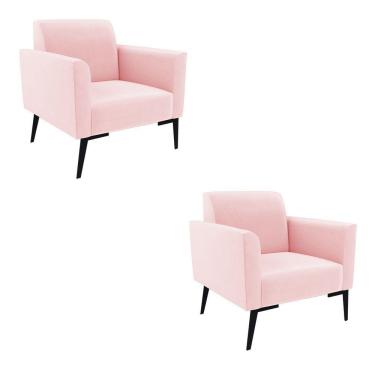 Imagem de Kit 2 Poltronas Pés Villach Marisa Suede D03 - D\'rossi Cor Rosa Bebê