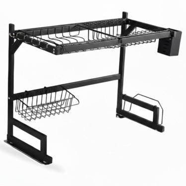 Imagem de Organizador Cozinha Escorredor Louça 65cm Aço Inoxidável com Suporte Talheres Pratos Copos