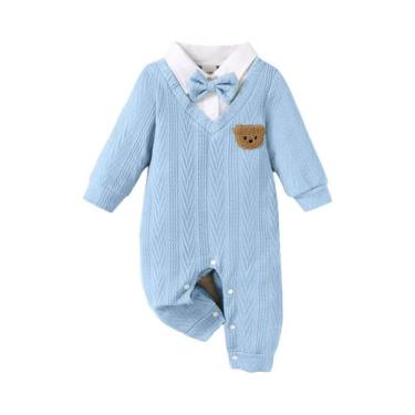 Imagem de Macacão De Bebê Menino Recém-Nascido Com Estampa De Urso, Manga Longa,