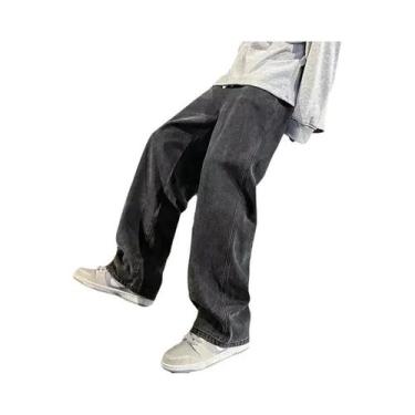 Imagem de Calças Jeans Masculinas Largas E Retas Estilo Coreano Moda Preto Azul 