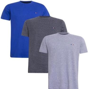Imagem de Kit Camiseta Industrie Básica Bordada França Clássico  Algodão Premium Masculina 3 peças Cores-Masculino