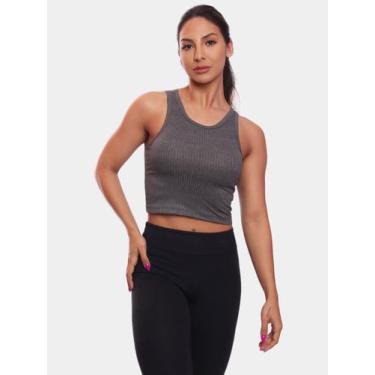 Imagem de Top Cropped Feminino Regata Lisa Básica Canelado - Adriben, Cinza, G