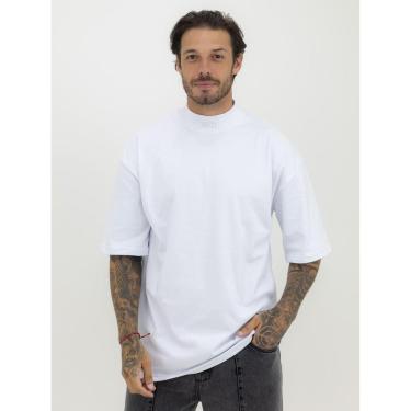Imagem de Camisa Oversized Masculina Over Gola Alta Estampada Mangona Streetwear Algodão Premium Branco-Masculino