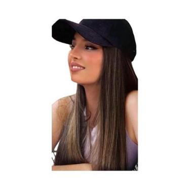 Imagem de Peruca De Cabelo Sintético Preto Longo E Liso De 18 Polegadas Ajustáve