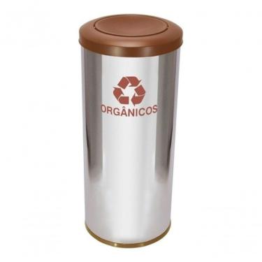 Imagem de Lixeira de Aço Inox 30L com Tampa Plástica Meia Esfera Abertura Basculante com Balde In...