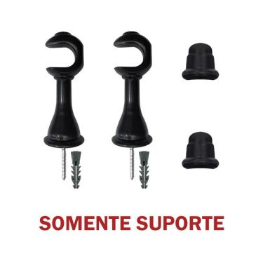 Imagem de Kit Varão para Cortina Simples 2 00m 19mm com Ponteira Suporte e Acessórios Preto OEM Madeira Pinus Revestida em PVC
