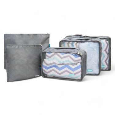 Imagem de Kit Organizador de Mala de Viagem Infantil Clingo com 3 Necessaires com Alça e 2 Organizadores 8X20X30 Cinza Bebê