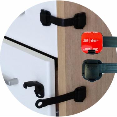 Imagem de Kit 8 Trava de Segurança Multiuso para Gaveta Armário Geladeira e Porta com Adesivo Dupla Face Preto OEM