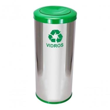 Imagem de Lixeira com Tampa Meia Esfera 50L em Aço Inox Abertura Basculante com Balde Interno Inox