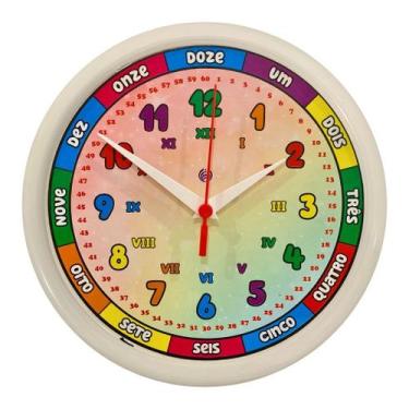 Imagem de Relógio de Parede Educativo Infantil Colorido  Aprender as Horas Brinc
