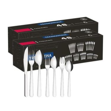 Imagem de Faqueiro Tramontina Aço Inox Facas Churrasco Malibu 96 Peças