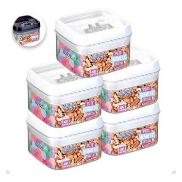 Imagem de Kit Com 5 Potes Porta Mantimento Cozinha Hermético Transparente 400ml 
