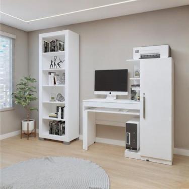 Imagem de Conjunto Estante Flex 5 Prateleiras e Escrivaninha com 1 Porta Branco 