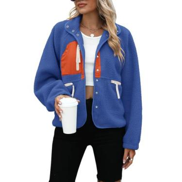 Imagem de Jaqueta de lã Yanekop Button Down Sherpa com bolsos para mulheres