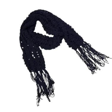Imagem de Cachecol Preto de Crochê com Franjas  Feito à Mão - Pistache Acessório