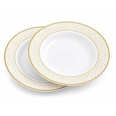 Imagem de Kit 2 Pratos Fundos Porcelana Borda Dourada 22cm PCLN-285 - Hauskraft
