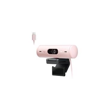 Imagem de Webcam + Suporte Logitech Brio 500 Full HD, 1080p, 30 FPS, com Microfones Duplos, USB, Suporte Incluso, Rosa - 960-001418