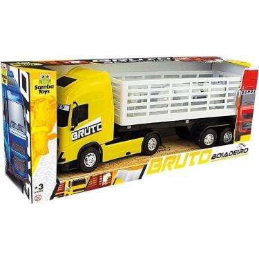 Imagem de Caminhão de Brinquedo Truck Bruto Boiadeiro com Carroceria Articulada e Animais Branco Samba Toys