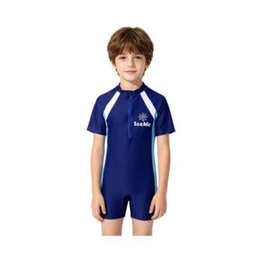 Imagem de Maiô Azul Para Meninos Pequenos Com Mangas Curtas E Proteção Solar SPF