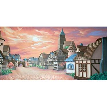 Imagem de Yeele Pano de fundo de vinil de 4,5 x 2,4 m para fotografia desenho de conto de fadas Castelo Cidade Vila Rua Fundo Banner Crianças Cabine de fotos Tiro Studio Adereços