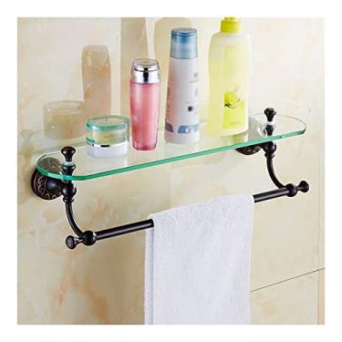 Imagem de Suporte de chuveiro para toalha duplo de vidro dourado antigo para banheiro prateleira de banheiro acessórios esculpidos barra de toalha montado na parede suporte para toalha de banheiro DG-8315F (cor: preto)