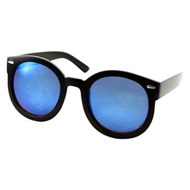 Imagem de Óculos de sol femininos espelhados Designer | Roupa de praia retrô não polarizada, Black - Blue Lens, Large