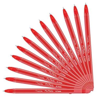 Imagem de AZOR Canetas esferográficas vermelhas de ponta fina de 0,7 mm – Pacote com 12