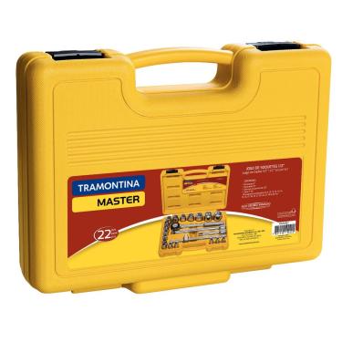 Imagem de Jogo de Soquetes Sextavados Encaixe 1/2" Tramontina em Aço Cromo Vanádio com Acabamento Cromado e Maleta 22 Peças Tramontina