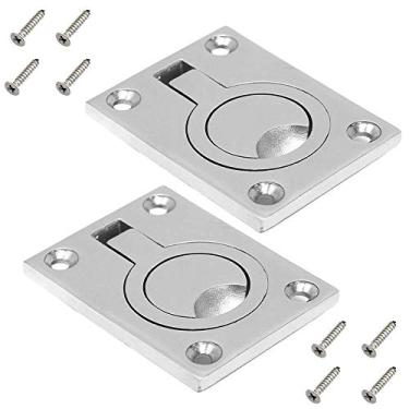 Imagem de 2 peças de puxadores de anel de descarga da Bestgle, alças de aço inoxidável, alça de puxador de anel de elevação com montagem nivelada para armários com 8 peças de parafusos de montagem