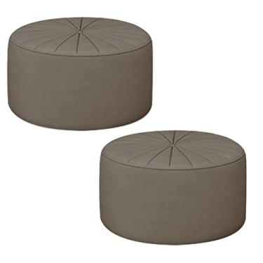 Imagem de Kit 2 Puffs Decorativos Sala De Estar Round Veludo Bege G45 - Gran Belo